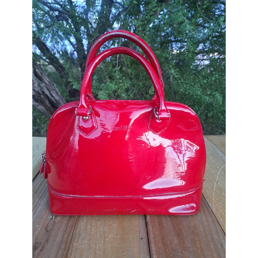 Cano&Stillen Red Patent Dome Satchel Handbag Glossy Structured Bag